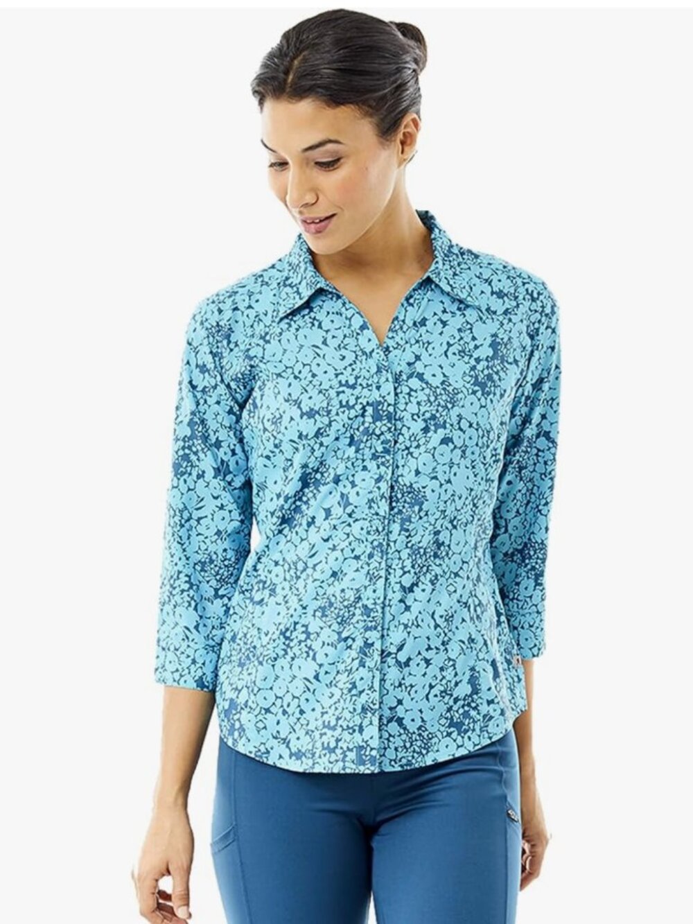Royal Robbins Hiking Shirt | Size Small | Blue Floral Button-Up